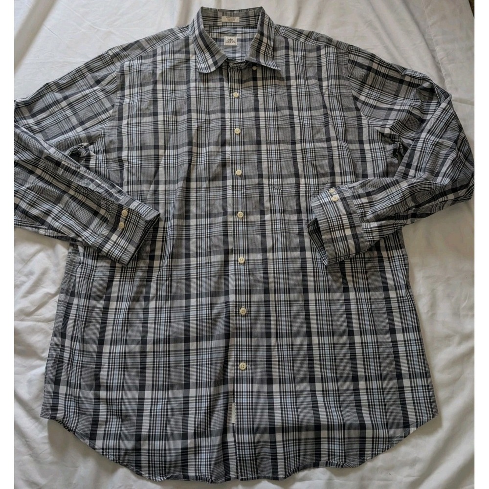 Peter Millar Mens XL‎ Gray & Black Striped Long Sleeve Button Up Dress Shirt
